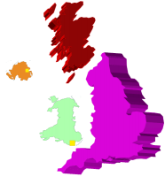 A map of the UK with the different countries separated